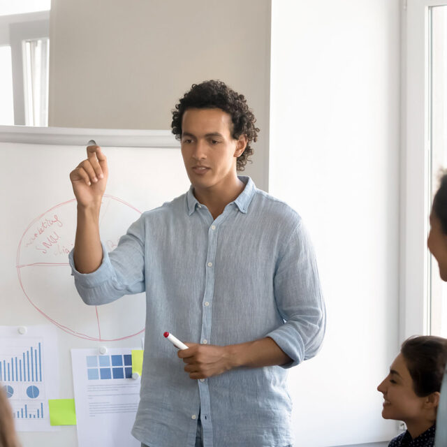 Person training in classroom